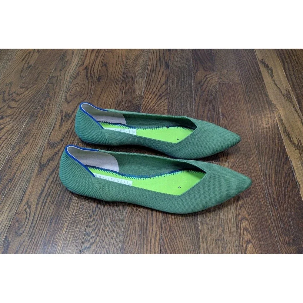 Rothy's The Point Womens Size 13W Green Washable Flats Brand New Without Insoles